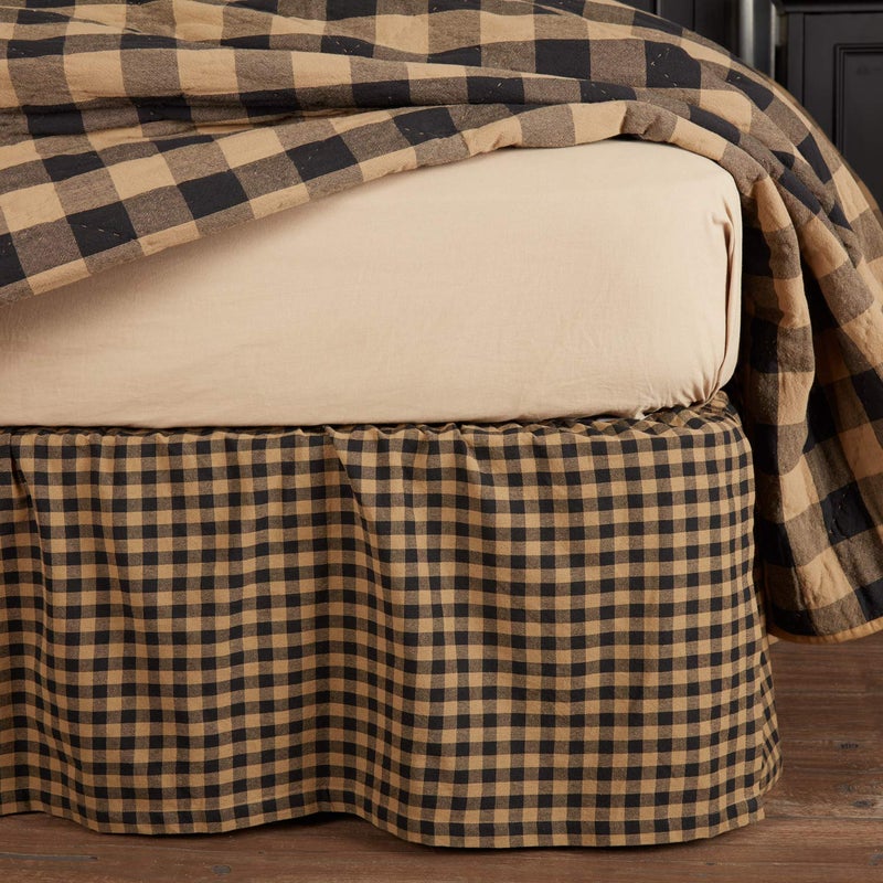 VHC Brands ماركات VHC، فحص أسود، 78x80x16، قطن، تنورة سرير كينغ، أسود - Image 1